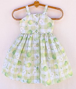 Vestido infantil Coleção Oi Verão - Piquenique com maçã verde