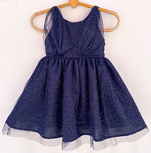 Vestido infantil - Explosão de glitter azul marinho