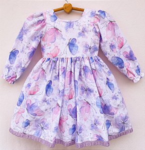 Vestido infantil Coleção de inverno Um Sonho - Borboleta no céu lilas