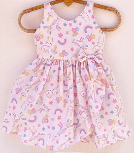 Vestido infantil Coleção Sol de verão - Unicórnio com arco iris