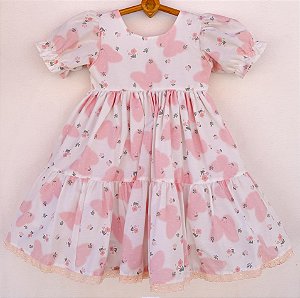 Vestido infantil Coleção de inverno Abraço - Charlotte em borboletas rosa