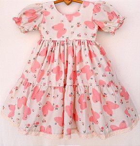 Vestido infantil Coleção de inverno Abraço - Charlotte em borboletas salmão
