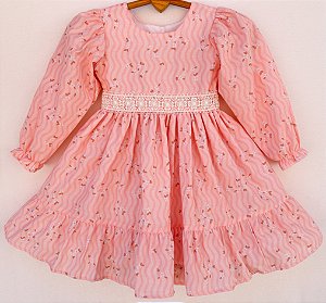 Vestido infantil Coleção de inverno Abraço - Aconchego Rosa