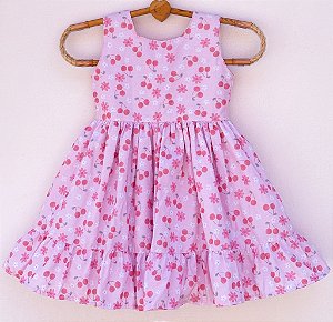 Vestido infantil Coleção Colorê - Cereja com flor