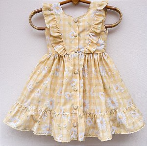 Vestido infantil Coleção Colorê - Coloriu margaridas amarelo