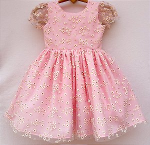 Vestido infantil Coleção Colorê - Magia das flores rosa