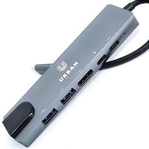 HUB 6 em 1 Notebook USB 3.0 HDMI 4k RJ45 USB-C PD Urban Gate