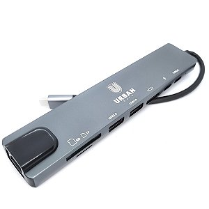 HUB 8 em 1 HDMI 4K RJ45 Gigabit Leitor SD USB-C Urban Gate