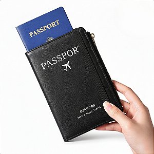 Case Organizador Carteira de Passaporte Para Viagem Pequeno de Couro