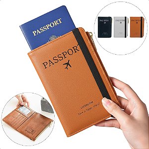 Case Organizador Carteira de Passaporte Para Viagem de Couro Pequeno