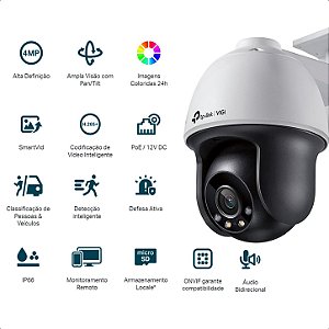 Câmera IP SPEED DOME VIGI C540(4MM) Externa PAN/TILT FULL-COLOR POE TPLINK 4MP TPN0421