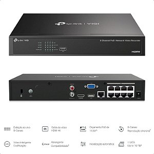 Gravador De Vídeo em Rede POE+ DE 8 Canais VIGI NVR1008H-8MP TPLINK TPN0354