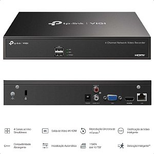 Gravador De Vídeo em Rede POE + De 4 Canais VIGI NVR1004H-4P TPLINK TPN0400