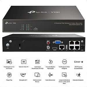 Gravador De Vídeo em Rede POE + De 4 Canais VIGI NVR1004H-4P TPLINK TPN0400