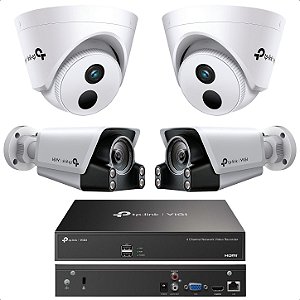 KIT Residencial Premium 1 Un Gravador NVR1004H-4P + 2 Un Câmeras Externas C340S 4MP + 2 Un Câmeras Internas C440I 4MP