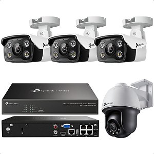 KIT Especial Pan/Tilt 1 Un Gravador NVR1004H-4P + 3 Un Câmera Externa C340 4MP + 1 Un Câmera Externa C540 4MP