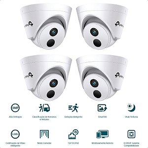 KIT 4 Câmeras IP Internas TP-Link VIGI C430I 3MP Com Infravermelho (Lente 2,8MM) TURRET TPN0395