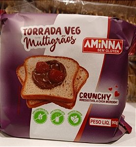 Torrada veg multigrãos sem açúcar, sem glúten e sem lactose Aminna 90g