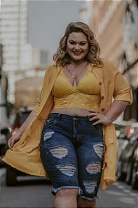 Top em Renda Plus Size Amarelo