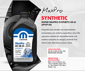 MOPAR MAXPRO SYNT  SP0W20 - GF6A - SINTÉTICO - ( 12 X 1 LT )