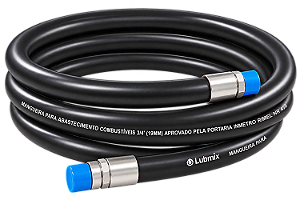 Mangueira LUBMIX 3/4" trama de aço para combustível ( TERMINAIS EM ALUMÍNIO FIXO + GIRATÓRIO )