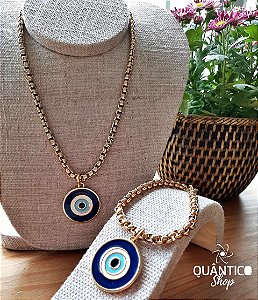 Conjunto Corrente e Pulseira Olho Grego