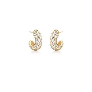 BRINCO MEIA ARGOLA COM NOVE FILEIRAS DE ZIRCÔNIAS BANHADA A OURO