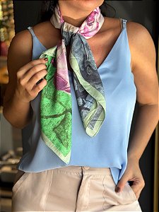 LENÇO TOQUE DE SEDA 90 CM FLORAL COLORIDO