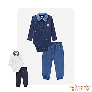 Conjunto de body em suedine e calca em malha denim Luc.boo Baby blk23k