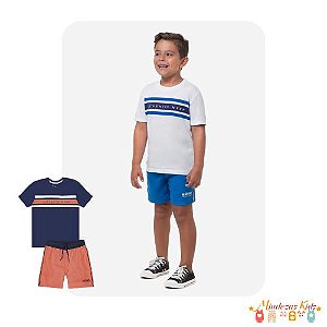 Conjunto de camiseta em meia malha e bermuda em tactel Onda Marinha blk23k