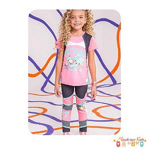 Conjunto de t-shirt em meia malha e legging em fly tech Kukiê blk23k