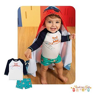 Conjunto de camiseta e sunga em malha com proteção UV 50+ Luc.boo