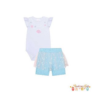 Conjunto de body e ciclista em suedine e tule estrela Kukiê baby blk23k