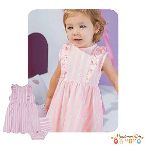 Vestido e tapa fralda em moletinho listrado Infanti blk23k