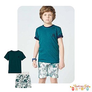 Conjunto de camiseta em malha e bermuda em moletom sem pelúcia Luc.boo blk23k