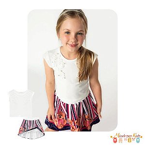 Conjunto de Blusa Boxy em Cotton e Saia em Super Cetim Infanti