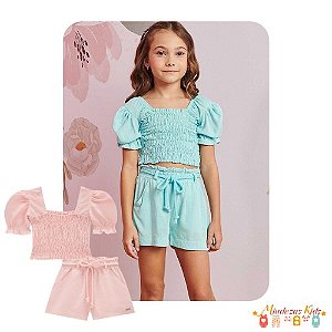 Conjunto de blusa boxy e shorts em viscose linen Princess by Infanti