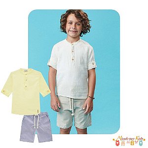 Conjunto de camisa em tricoline napoli e bermuda em tecido chambray Luc.boo Resort