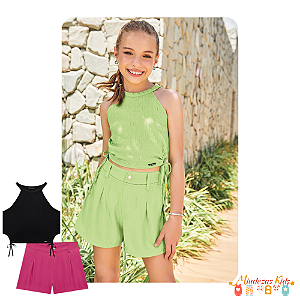 Conjunto de blusa cropped em malha elastic e shorts em viscose wet  Vic&Vicky Urban - Loja de Roupa Infantil e Teen Online