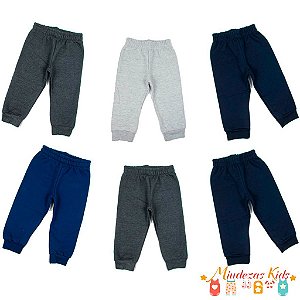 Kit Calça Moletom Masculino Kyly com punho, 3 Peças, Cores Variadas blk23k