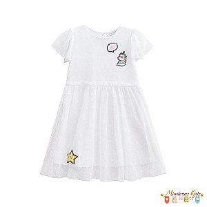 Vestido em tule branco Açucena blk23k
