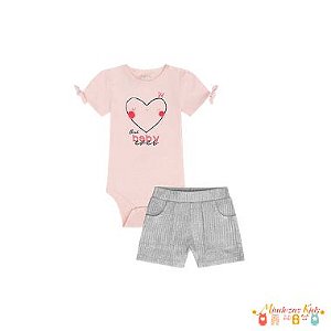 Conjunto Body em suedine e shorts em malha canelada Infanti blk23k