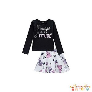 Blusa em cotton e saia em fly tech Infanti
