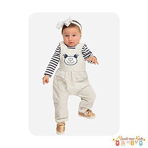 Conjunto de jardineira urso e blusa meia malha baby By Gus baby blk23k