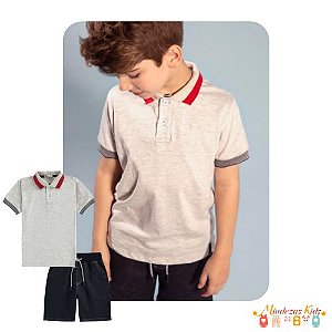Conjunto de camisa polo em meia malha e bermuda em denim Luc.boo - v