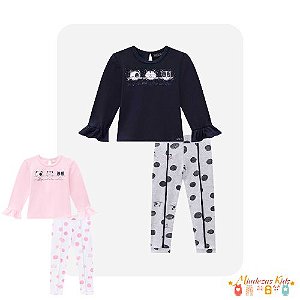 Conjunto de blusa em cotton e legging em suedine Infanti blk23K