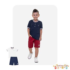 Conjunto bata em pique e bermuda em sarja moletom Onda Marinha