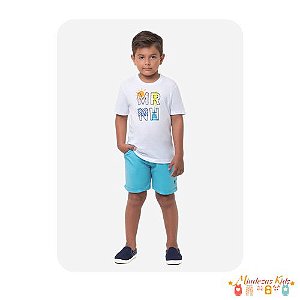 Conjunto de camiseta meia malha e bermuda em sarja Onda Marinha blk23k