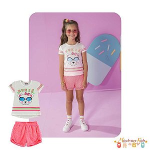 Conjunto de blusa em cotton fresh e shorts em tela Neon Le Petit Kukie