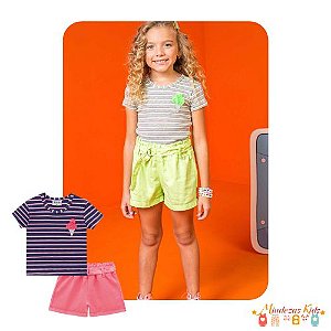 Conjunto de blusa boxy em malha canelada e shorts em sarja Kukiê blk